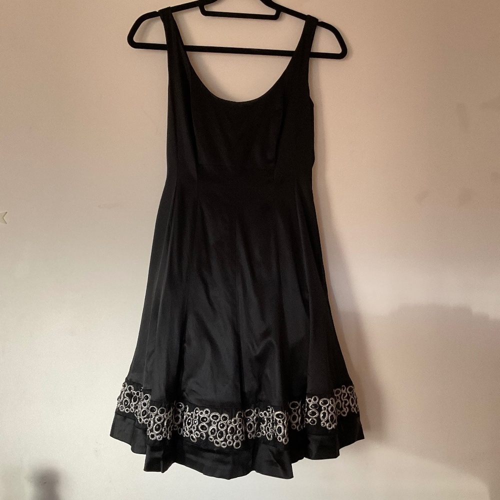 Nine West Black Satin Dress with Special Gems Design on the Skirt
